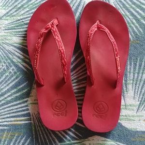Red reef flip flops